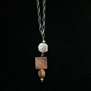 Silpada Sterling Silver, Mother-of-Pearl, and Tiger’s Eye Necklace